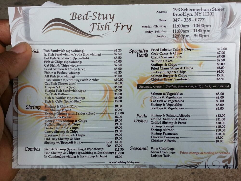 bed stuy fish fry menu