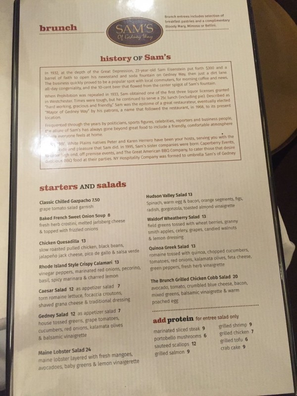 Sam's of Gedney Way in NYC reviews, menu, reservations ...